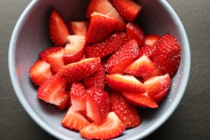 Sliced strawberries for ice cream