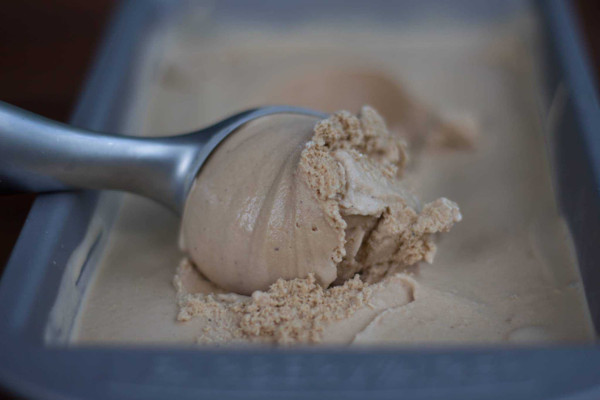 Coffee ice cream being scooped