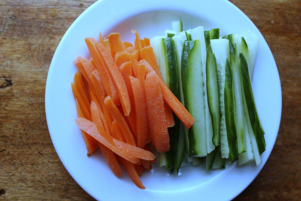 Sliced carrots and cucumbers