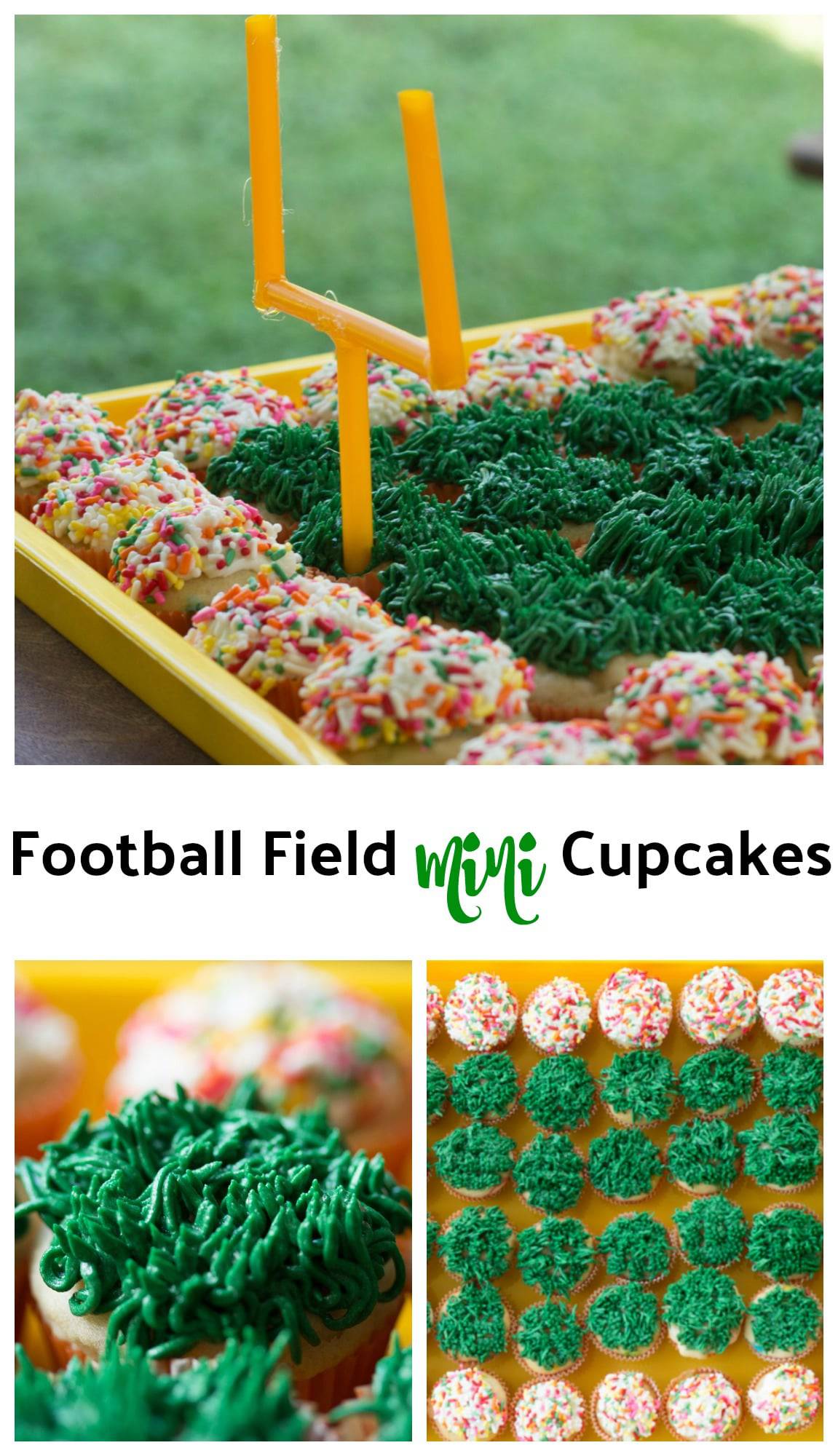 Football Field Mini Cupcakes || Erin Brighton | Super Bowl | Football Party | tailgating | cake decorating | gluten free | party food