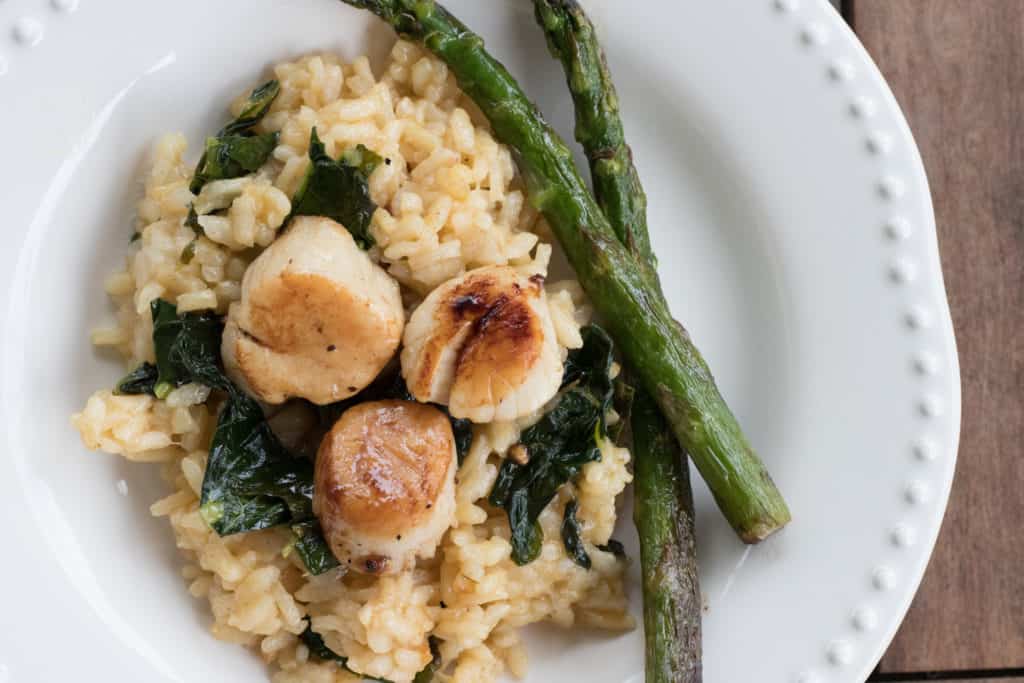 Seared Scallops Over Kale Risotto Erin Brighton