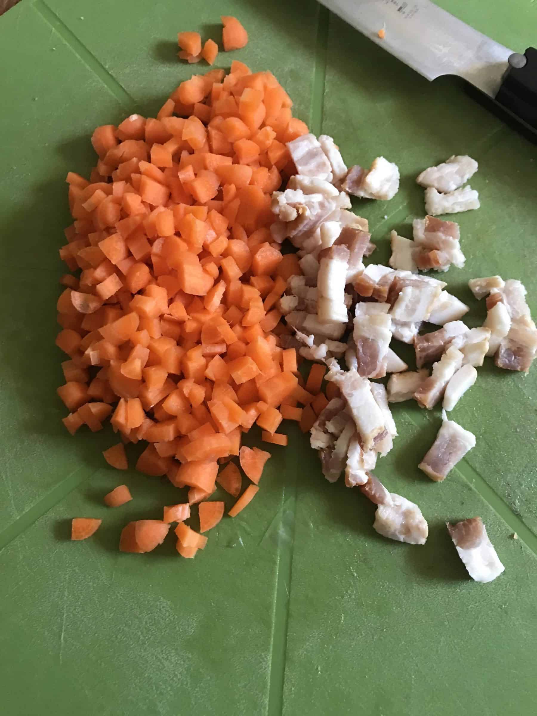 chopped carrots and bacon