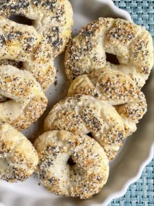Two ingredient gluten free bagels in a dish