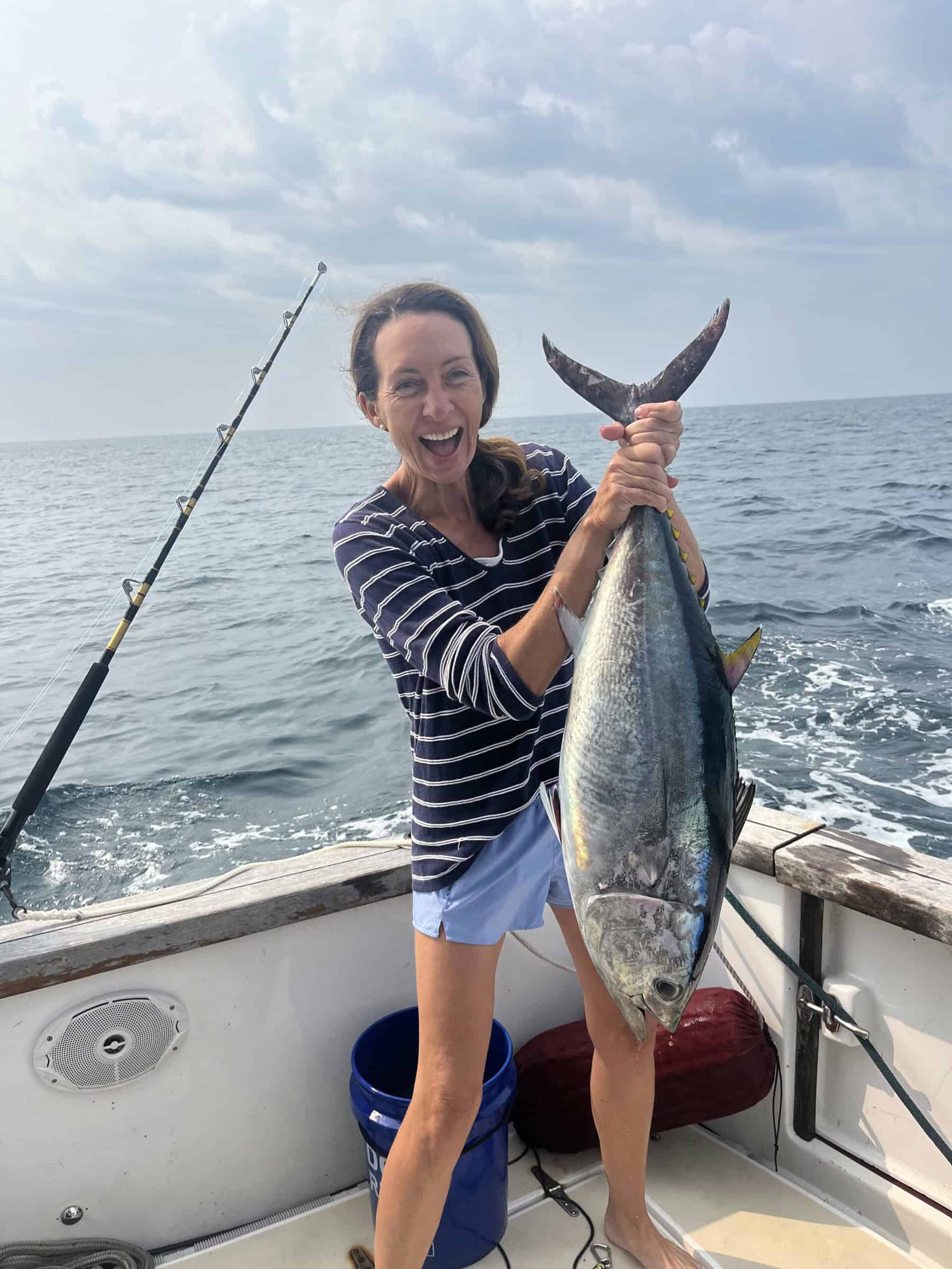 Erin catching a tuna