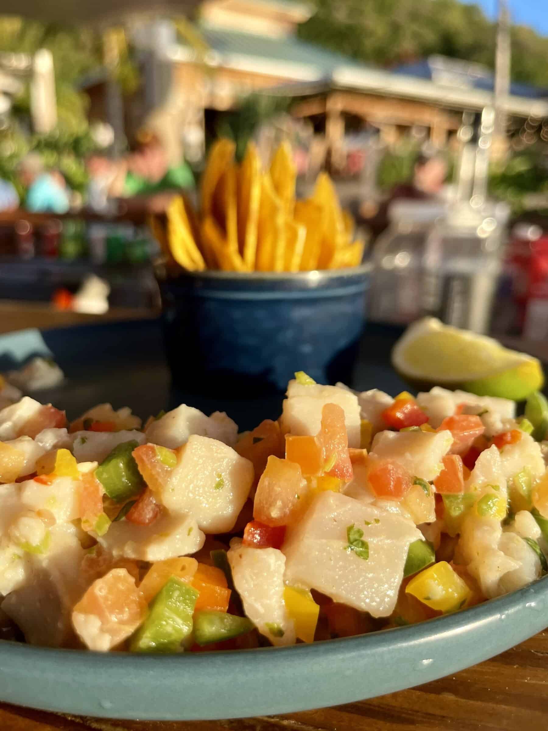 Ceviche and yucca chips
